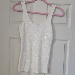 Express White Sequin Tank Top